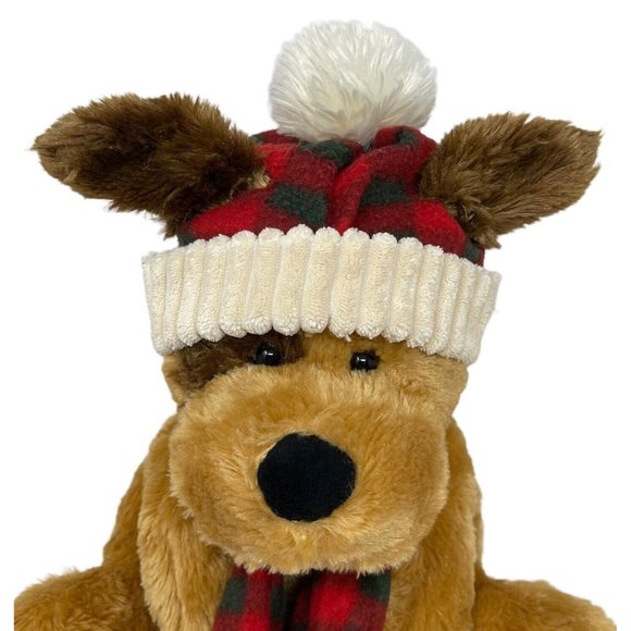 Hug Fun International Plush Dog In Red Plaid Hat & Scarf Stuffed Animal Toy 11" - Picture 2 of 10